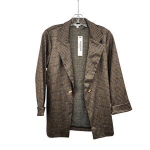 Wearever New York Print Blazer Open Front Long Sleeve Tan/Black Size Large New